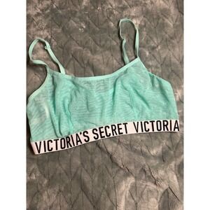 Victorias Secret Mint Green Mesh Heart Bralette Logo Elastic Band Size M